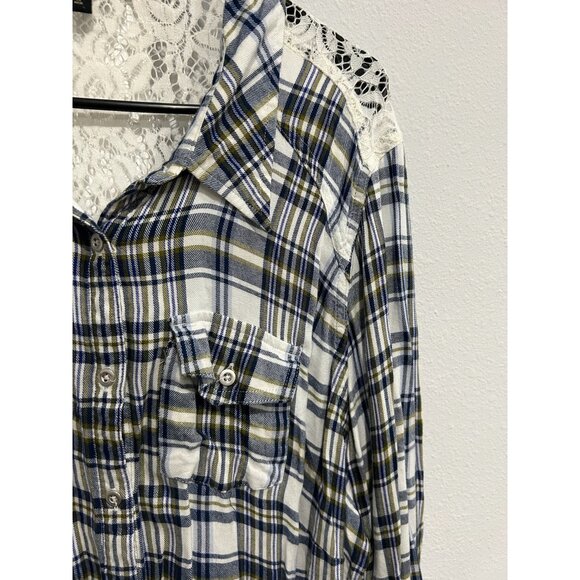 Jessica Simpson Womens Plaid Button-Up Blouse Lace Insert Sz 3X - Picture 4 of 9